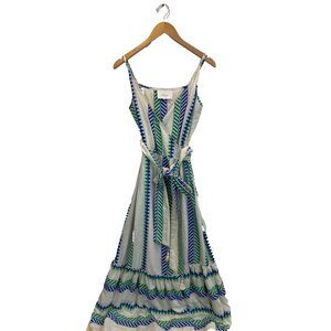 Kasia Women's Green Blue Striped Maxi Wrap Dress Size Small Cotton Sleeveless